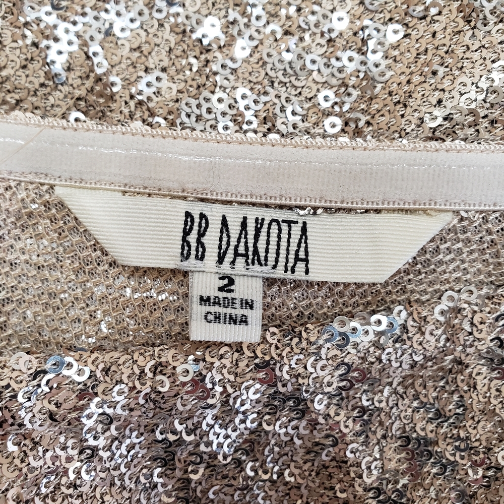 BB Dakota One Shoulder Sequin Mini Bodycon Dress Champagne Size 2 - Picture 7 of 9